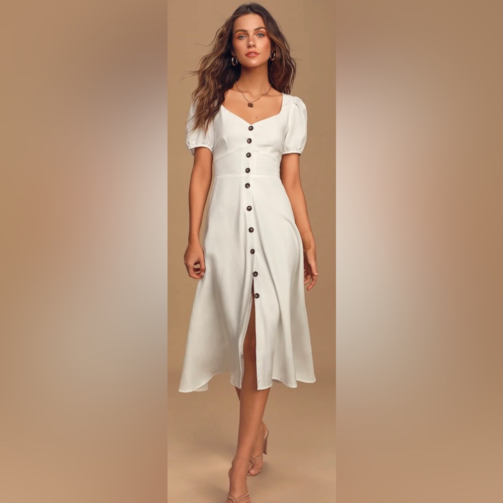 Pippa White Puff Sleeve Button Front Midi Dress- ASTR the Label. NWOT